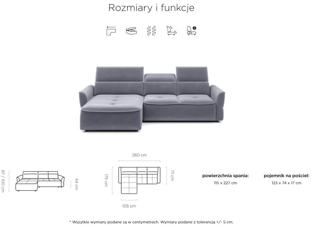 Sofa rogowa rozkładana elektrycznie do spania ULISSE 1 7