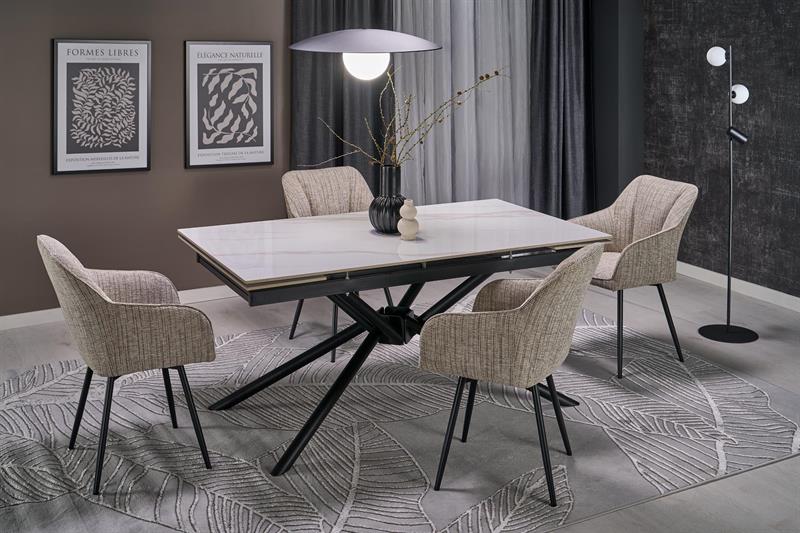 Duży stół rozkładany biały marmurowy z czarnymi nogami