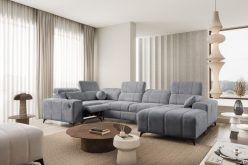 Szary narożnik U z elektrycznym podnóżkiem