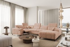 Beżowy narożnik U z elektrycznym podnóżkiem