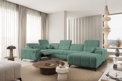 Ciemny szary narożnik U z elektrycznym podnóżkiem