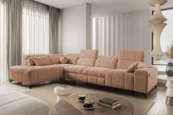 Jasnobrązowy narożnik z elektrycznymi dodatkami i z funkcją spania