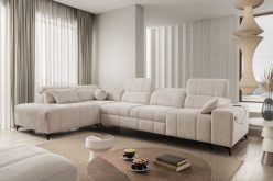 Beżowy narożnik z elektrycznymi dodatkami i z funkcją spania