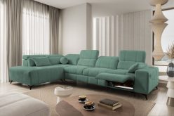 Popielaty narożnik z elektrycznymi gadżetami i z funkcją spania