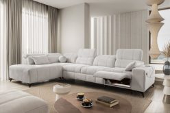 Jasny narożnik z elektrycznymi gadżetami i z funkcją spania