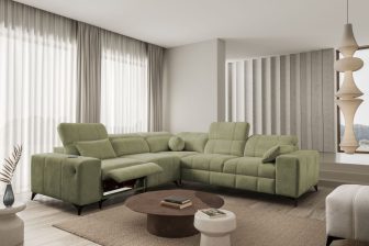 Modny narożnik z elektrycznym podnóżkiem