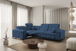 Ekskluzywny granatowy narożnik z funkcją relaks elektryczny