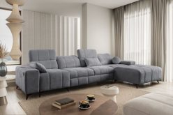 Ciemnoszary długi narożnik do salonu z funkcją spania