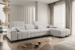 Elegancki długi narożnik do salonu z funkcją spania