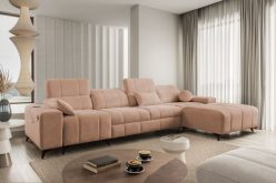 Beżowy długi narożnik do salonu z funkcją spania