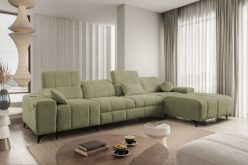 Jasnobrązowy długi narożnik do salonu z funkcją spania