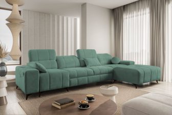 Szary długi narożnik do salonu z funkcją spania