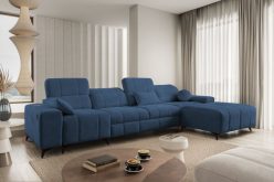 Granatowy długi narożnik do salonu z funkcją spania