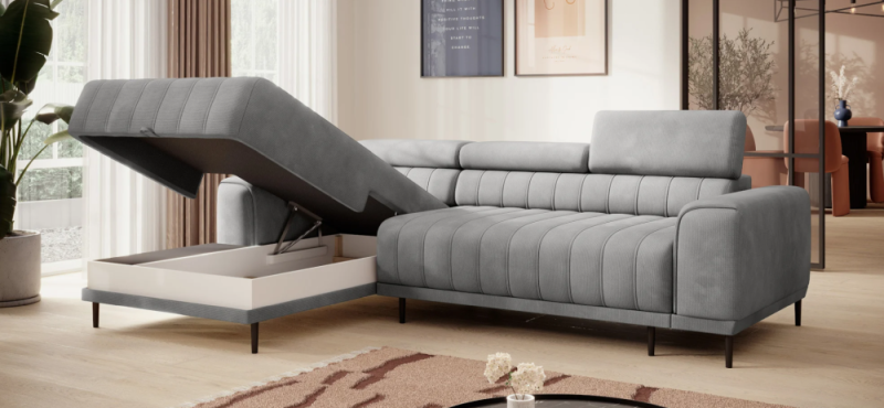 Nowoczesny narożnik ze skrzynią na pościel