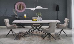 Ogromny marmurowy stół biały rozkładany z czarnymi nogami