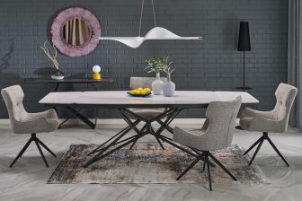 Ogromny marmurowy stół biały rozkładany z czarnymi nogami