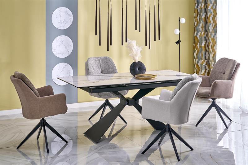 Rozkładany stół z połyskiem biały marmur