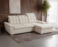 Beżowy czarujący narożnik z funkcją spania codziennego