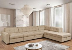 Ekskluzywna długa sofa narożna ze stałym oparciem