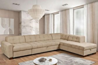 Ekskluzywna długa sofa narożna ze stałym oparciem