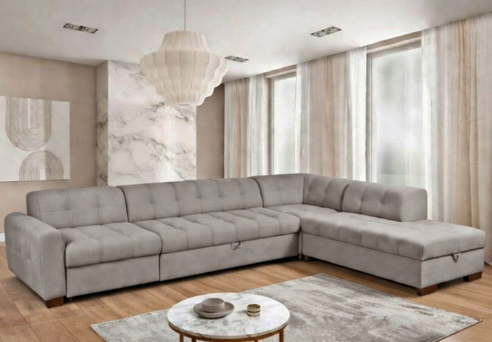 Luksusowa długa sofa narożna ze stałym oparciem