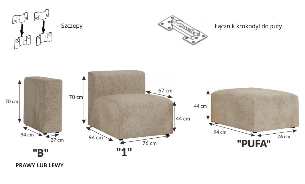 Modularna sofa rogowa bez oparcia ATLAS 3