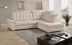 Beżowy estetyczny narożnik z funkcją spania