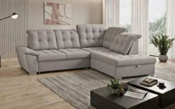 Szary estetyczny narożnik z funkcją spania