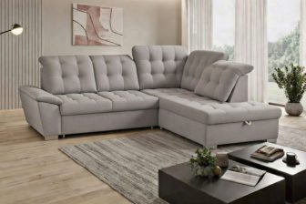 Szary estetyczny narożnik z funkcją spania