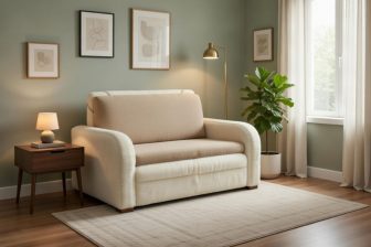 Fotel dwuosobowy rozkładany do spania na wózki i ze schowkiem