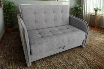 Kanapa dwójka rozkładana na wózku do przodu i z pojemnikiem