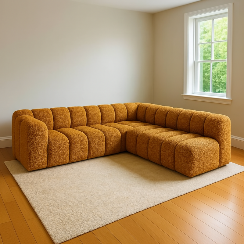 W jakich aranżacjach sprawdzi się narożnik kolor herbaciany? ☕️ 37 Symetryczna kanapa narożna herbaciana