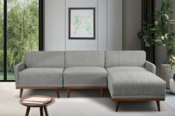 Narożnik L w stylu vintage na wysokich drewnianych nogach