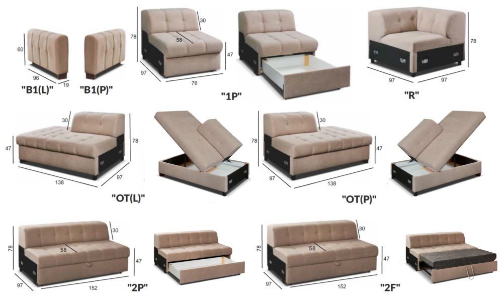 Narożnik ze stałym oparciem z funkcją spania ROYAL 1 6