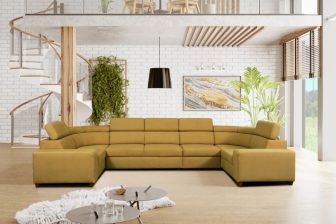 Ogromny narożnik U z zaokraglonymi rogami z funkcja spania codziennego