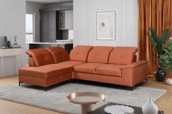 Nowoczesny narożnik z regulacją głębokości siedzisk z funkcją spania delfin