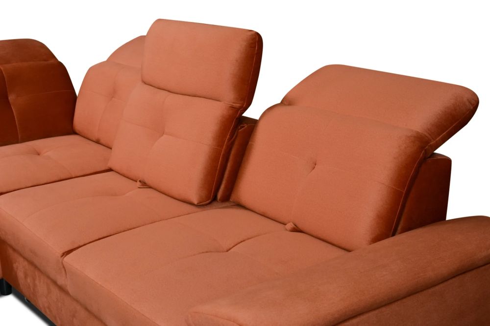 Nowoczesny narożnik z regulacją głebokości siedzisk z funkcją spania MADERIA 4