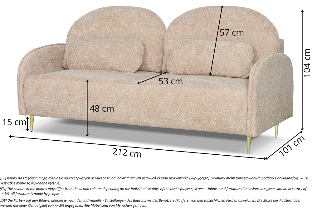 Rozkładana sofa z chudymi podłokietnikami SONATA 5