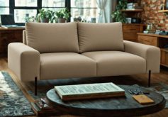 Beżowa sofa loftowa na metalowych nogach