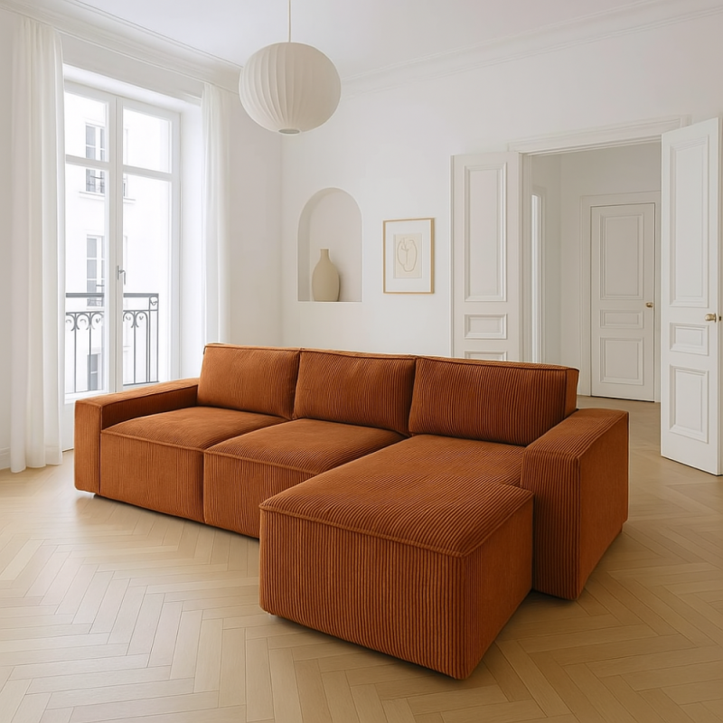 W jakich aranżacjach sprawdzi się narożnik kolor herbaciany? ☕️ 33 Sofa narożna w kolorze herbaty