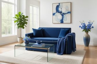 Sofa rozkładana dla dwóch osób z pojemnikiem