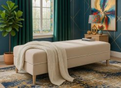 Modny tapczan bez zagłówka ze chowkiem